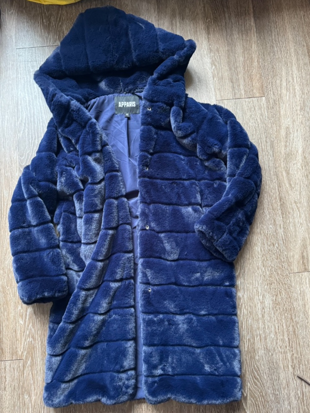 Apparis Mid Lenght Navy Blue Fur Jacket